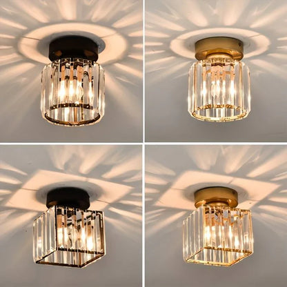 Crystal Ceiling Lamp with Gold and Black – Modern LED Ceiling Light for Living Room, Bedroom & Hallway
