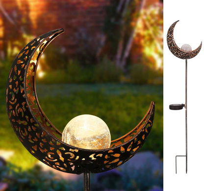 Solar Garden Light Made of Metal – Waterproof LED Lighting in Moon, Flame, Sun, or Star Shape