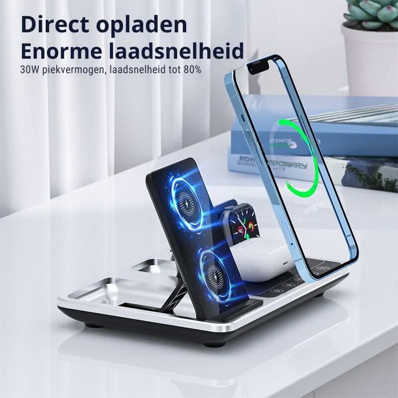 Versatile Wireless Charging Station for Smartphone, Watch, and Earbuds