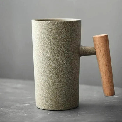 Nordic Ceramic Mug with Wooden Handle – Minimalist Design for Stylish Coffee Enjoyment