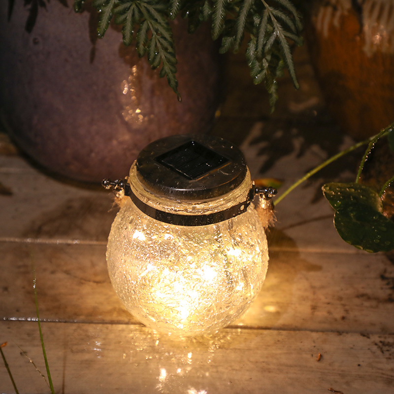 Solar Glass Lantern With LED String Lights – Decorative Garden Lighting For Terrace And Outdoor Areas With Carrying Handle