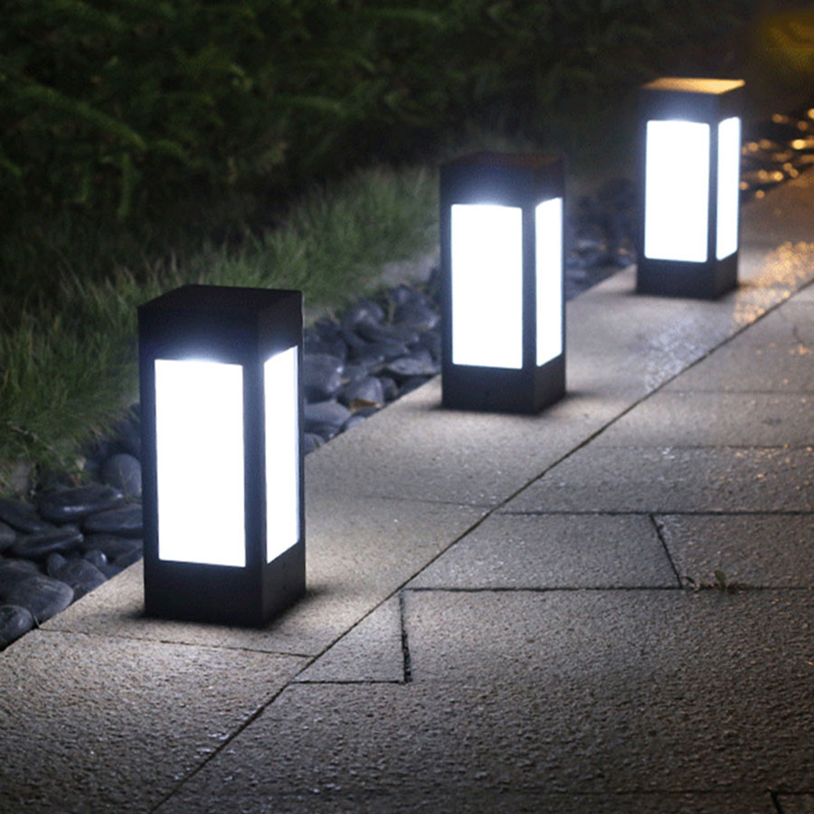 Solar-powered LED garden lamp in square design – modern outdoor lighting for paths and terrace