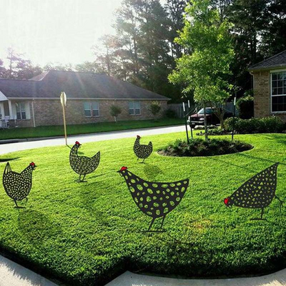 Decorative Metal Chickens – Garden Stake Set for Outdoor Use