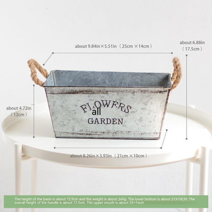 Decorative Metal Planter with Hemp Rope Handles – Durable Garden Container for Plants and Flowers