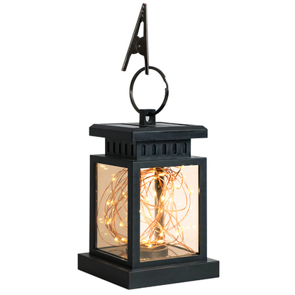 Waterproof Solar LED Lantern with String Lights – Garden Lighting for Terrace and Balcony with Hanging Clip