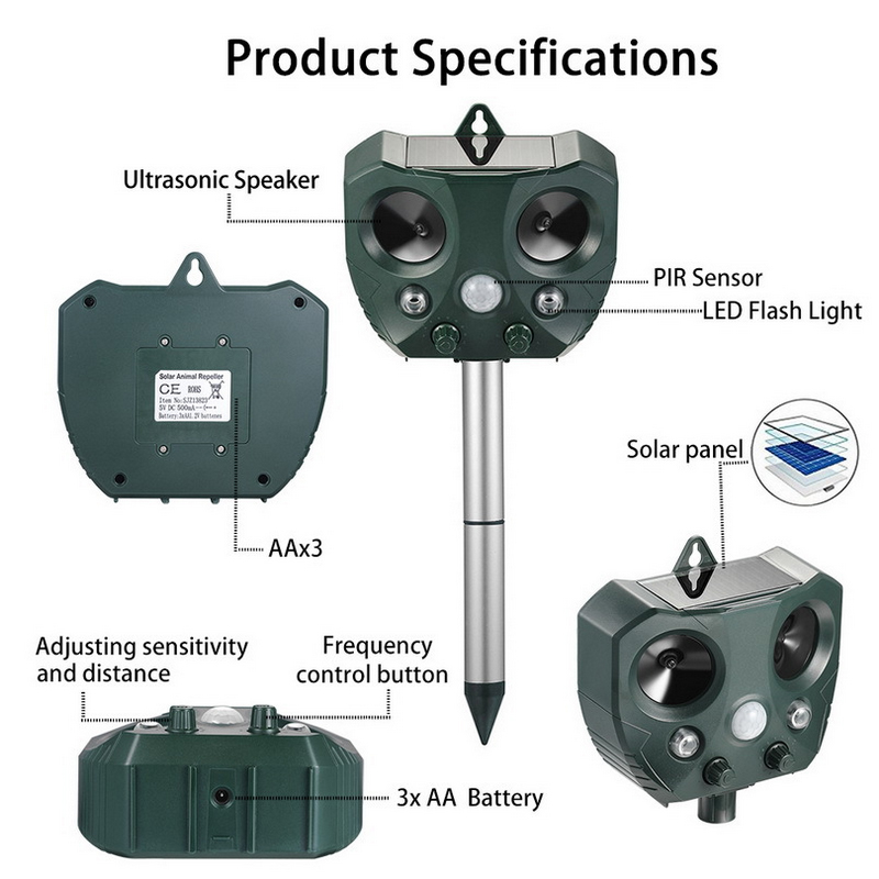 Solar Ultrasonic Animal Repeller – Effective Pest Deterrent for Gardens and Outdoor Areas