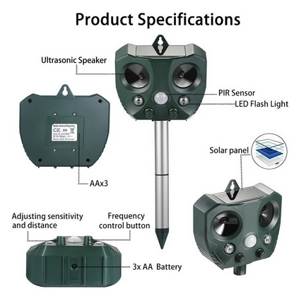 Solar Ultrasonic Animal Repeller – Effective Pest Deterrent for Gardens and Outdoor Areas