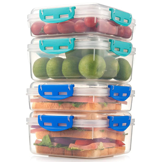 Leakproof Food Storage Containers with Snap Closure (Set of 4) – Stackable Lunch Boxes for Meal Prep & Snacks