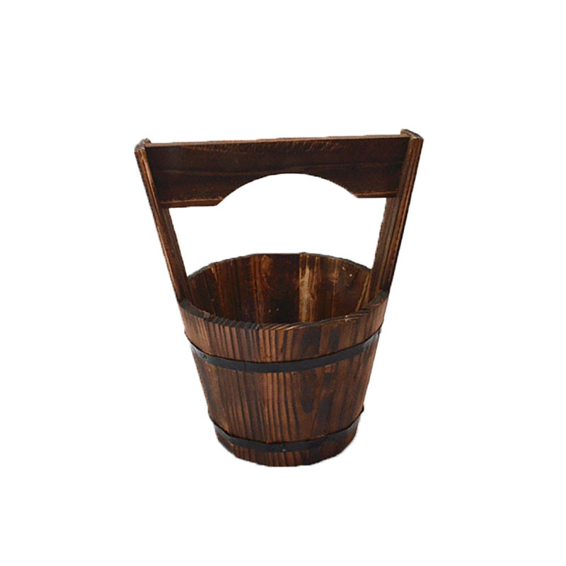 Wooden Barrel-Style Plant Bucket – Decorative Wooden Flower Pot for Garden and Patio
