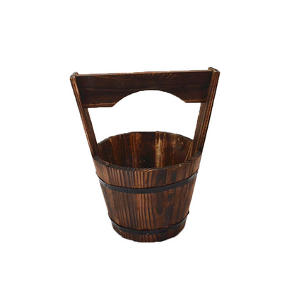 Wooden Barrel-Style Plant Bucket – Decorative Wooden Flower Pot for Garden and Patio