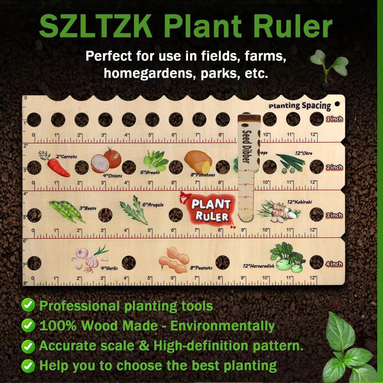Wooden Planting Ruler – Multifunctional Seed Measuring Tool for Precise Planting in the Garden