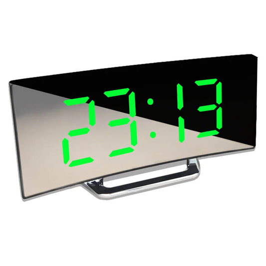 Curved LED Digital Alarm Clock with Mirror Display and Large Screen