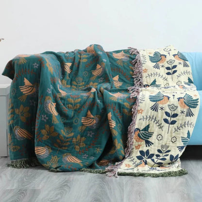 Scandinavian Reversible Blanket with Bird Motif – Cozy and Stylish for Your Home