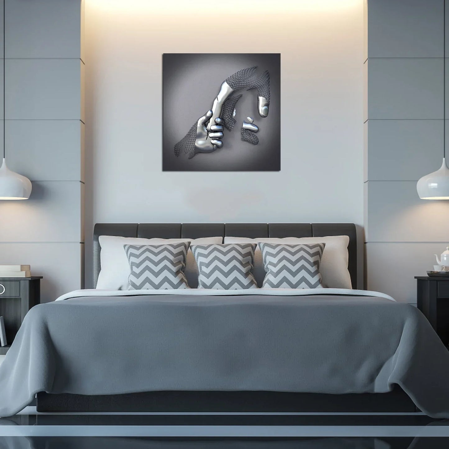 Wall Art with Love Metal Figure – Modern Love Canvas for Living Room & Bedroom