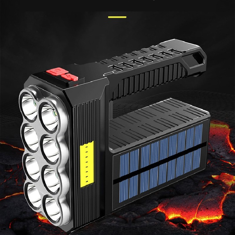 Power LED Flashlight with Solar Charging – Waterproof Handheld Spotlight with 10,000 m Range and Large Lithium Battery