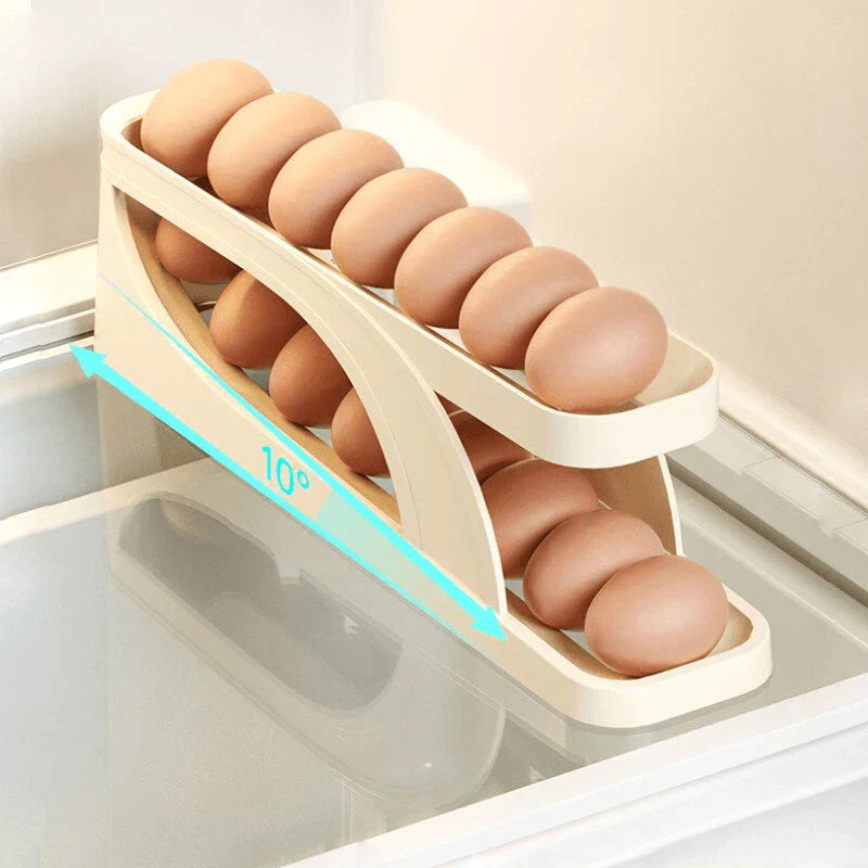 Space-Saving Egg Rack with Automatic Refill System