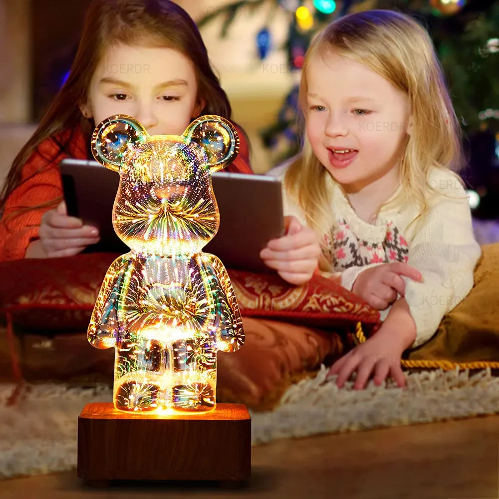 3D LED Bear Lamp with Firework Effect – Atmospheric Decorative Light