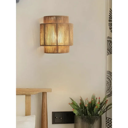 Modern Woven Rattan Wall Lamp in Boho Style with Warm Light