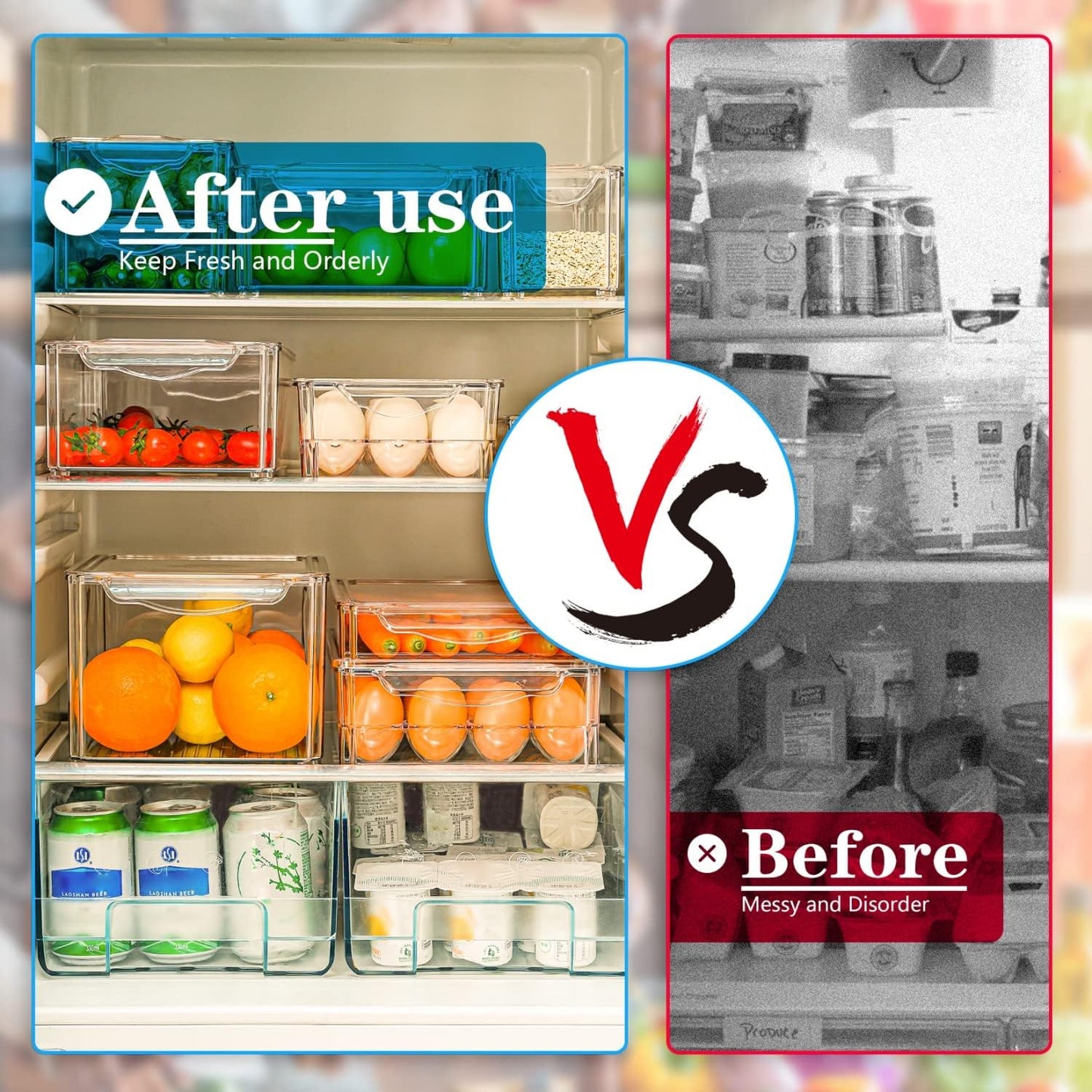 Stackable Refrigerator Organizer Set – 10 Storage Boxes for Better Organization & Freshness