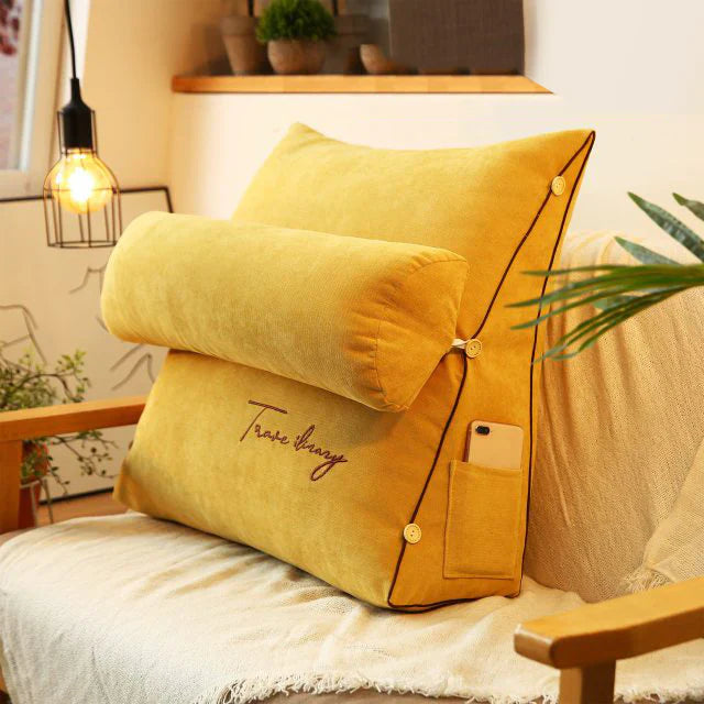 Wedge-Shaped Back Support Pillow with Neck Cushion & Side Pocket