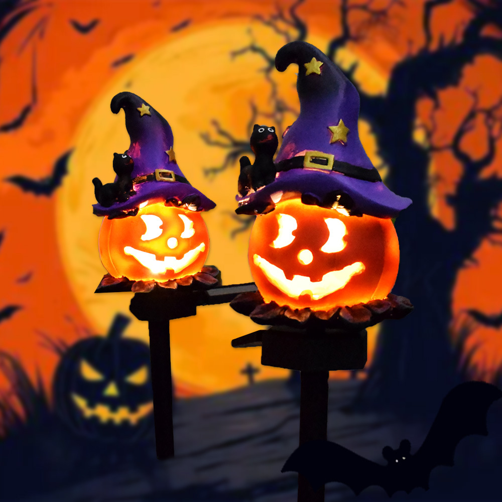 Halloween Solar Lights with Pumpkin and Witch Motifs – Decorative LED Outdoor Lighting for Garden and Patio