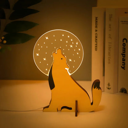 Wood Table Lamp with Animal Figurine in Modern Design