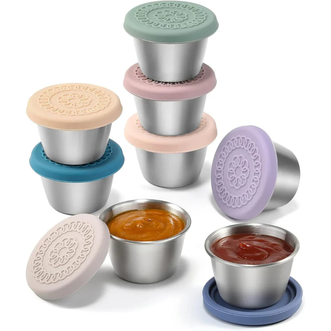 Leakproof Stainless Steel Dip Containers with Silicone Lids (Set of 6) – Perfect for Sauces, Dressings & Snacks