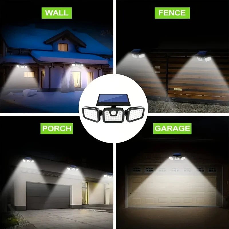 Solar LED Spotlight with Motion Sensor – Triple Outdoor Lighting for Garden, Yard, and Garage