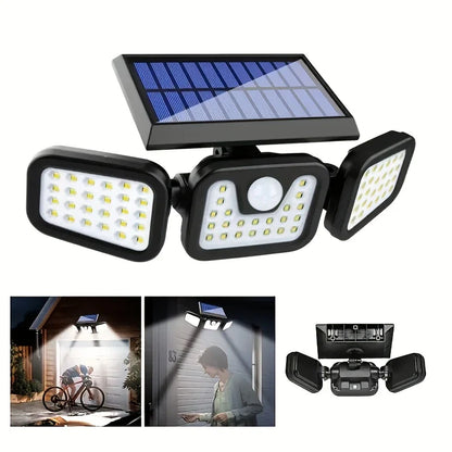 Solar LED Spotlight with Motion Sensor – Triple Outdoor Lighting for Garden, Yard, and Garage