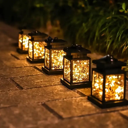 Waterproof Solar LED Lantern with String Lights – Garden Lighting for Terrace and Balcony with Hanging Clip
