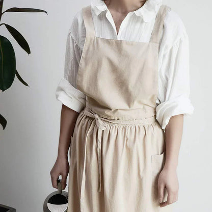 Cotton Cooking Apron with Water-Repellent Surface and Pockets