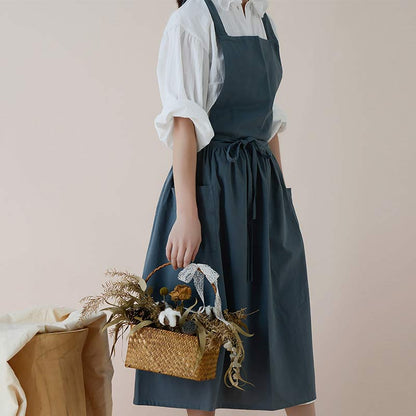 Cotton Cooking Apron with Water-Repellent Surface and Pockets