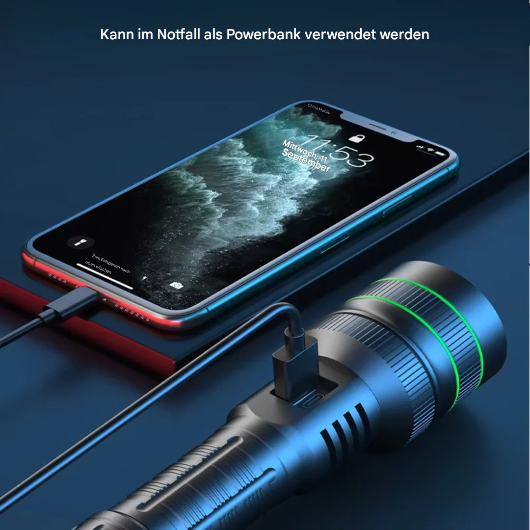 Ultra-Bright LED Flashlight with Zoom and Power Bank Function for Outdoor Adventures and Emergencies
