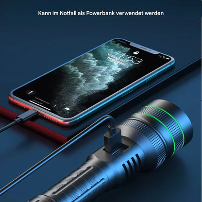 Ultra-Bright LED Flashlight with Zoom and Power Bank Function for Outdoor Adventures and Emergencies