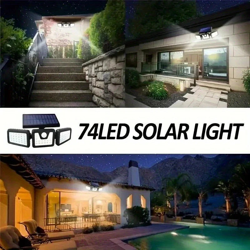 Solar LED Spotlight with Motion Sensor – Triple Outdoor Lighting for Garden, Yard, and Garage