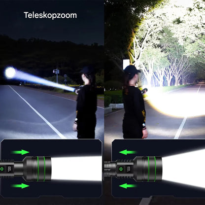 Ultra-Bright LED Flashlight with Zoom and Power Bank Function for Outdoor Adventures and Emergencies