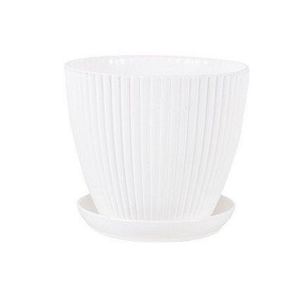 Plastic Flower Pot with Ribbed Texture and Saucer – Durable Plant Pot for Garden and Indoor Spaces