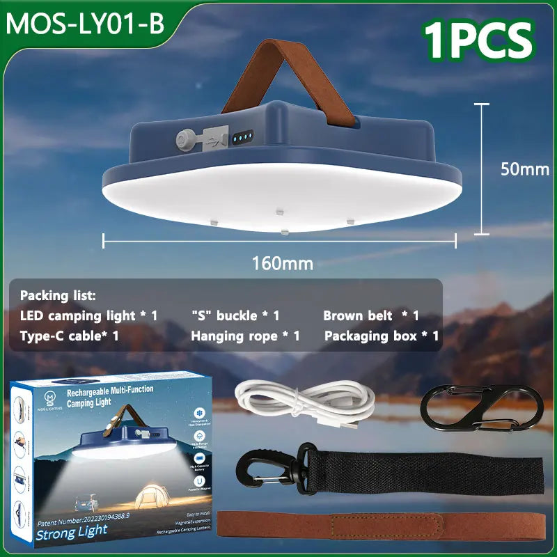 80W LED Solar Camping Lamp with Magnet and Zoom Function – Rechargeable and Practical