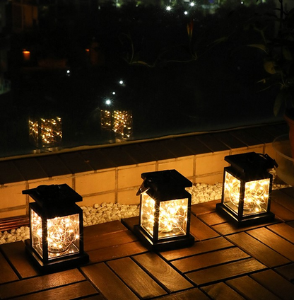 Waterproof Solar LED Lantern with String Lights – Garden Lighting for Terrace and Balcony with Hanging Clip