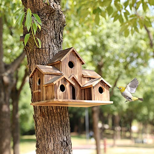 6-Hole Handcrafted Birdhouse – Rustic Garden Decoration for Birds