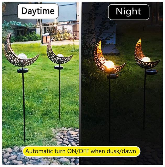 Solar Garden Light Made of Metal – Waterproof LED Lighting in Moon, Flame, Sun, or Star Shape