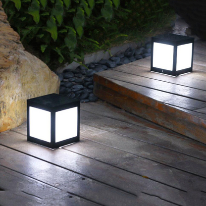 Solar-powered LED garden lamp in square design – modern outdoor lighting for paths and terrace