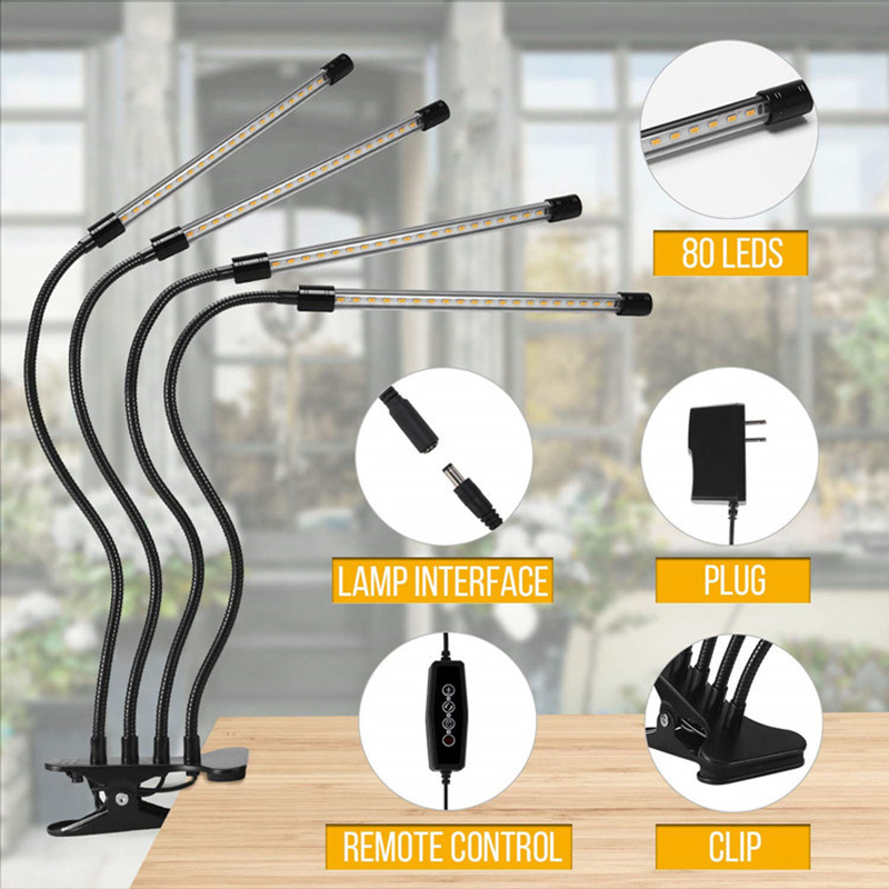 Plant Growth Light with 4 Adjustable Arms and Dimmer Function – LED Grow Light for Indoor Gardens