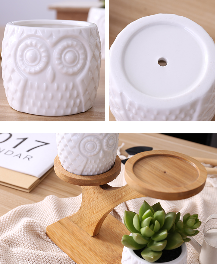 Decorative wooden owl plant stand – planter for succulents and indoor plants
