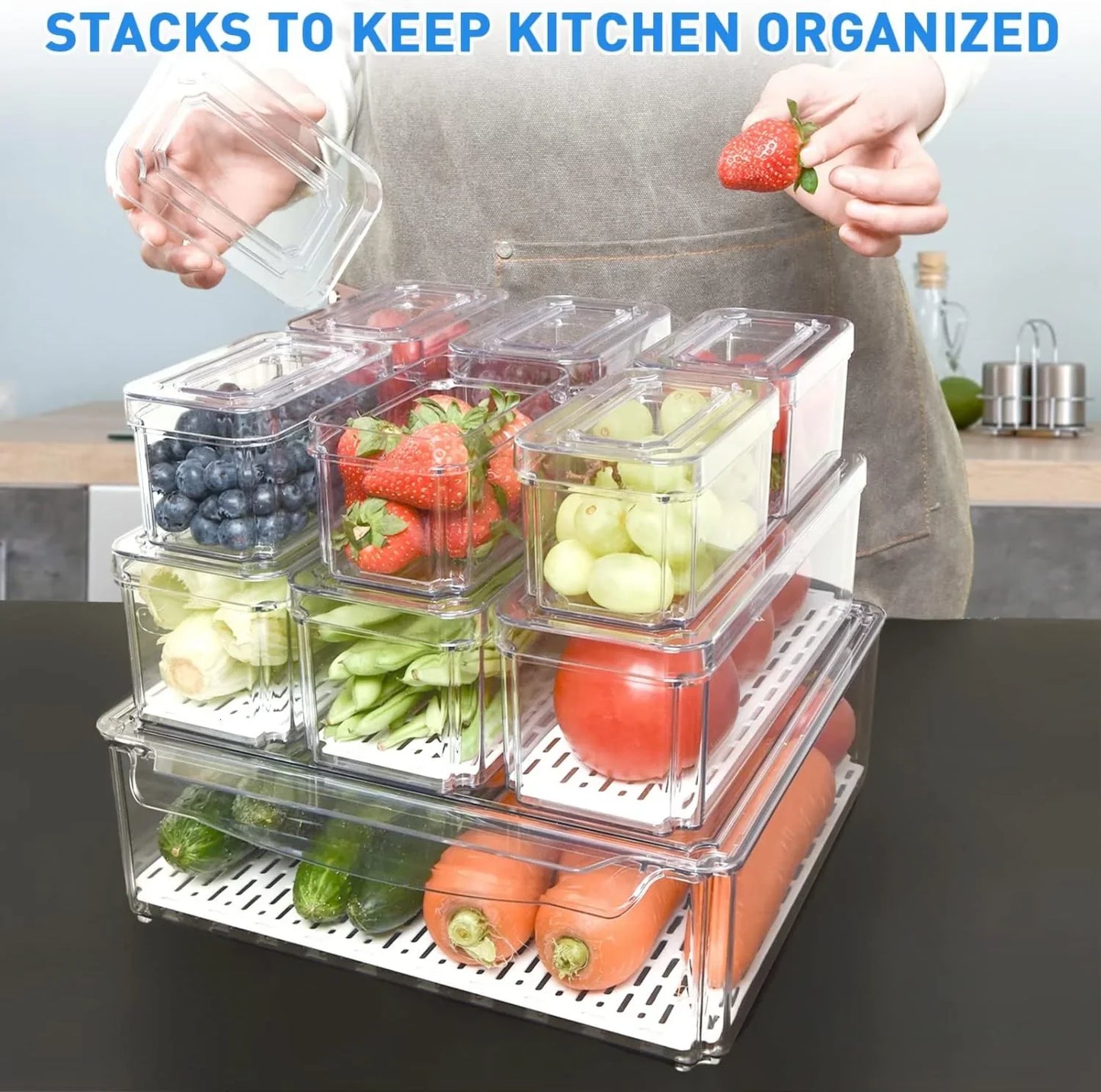 Stackable Refrigerator Organizer Set – 10 Storage Boxes for Better Organization & Freshness
