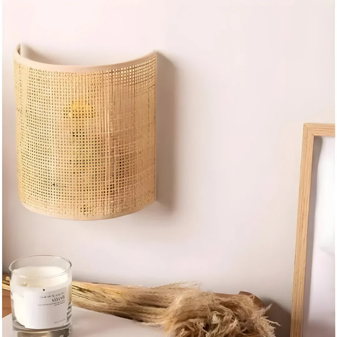 Modern Woven Rattan Wall Lamp in Boho Style with Warm Light