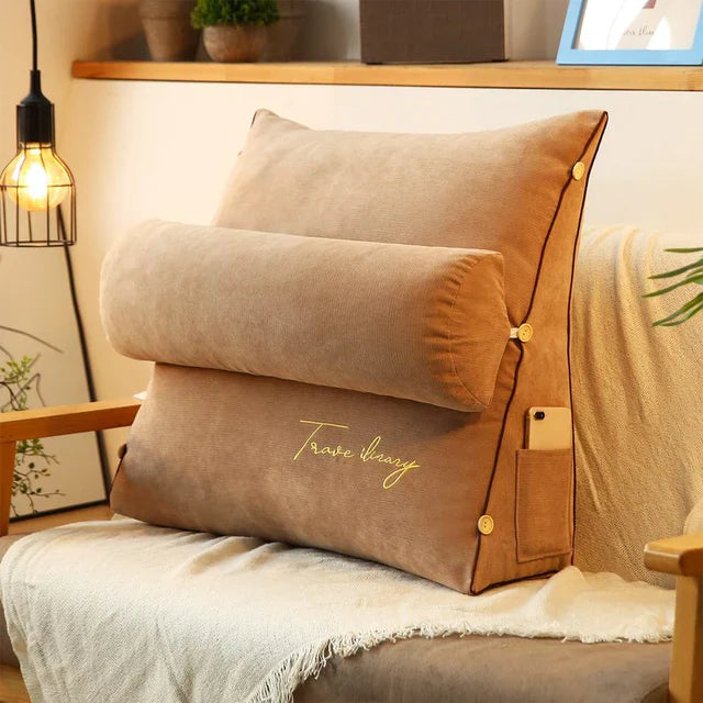 Wedge-Shaped Back Support Pillow with Neck Cushion & Side Pocket