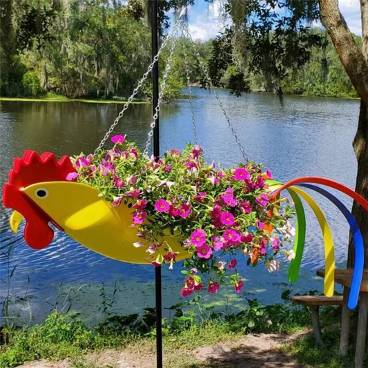 Colorful Hanging Chicken-Shaped Planter – Decorative Flower Hanger for Garden and Patio