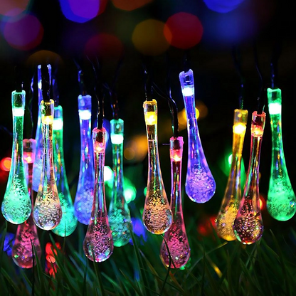 Solar-Powered LED String Lights – Colorful Raindrop Lights for Gardens and Outdoor Spaces