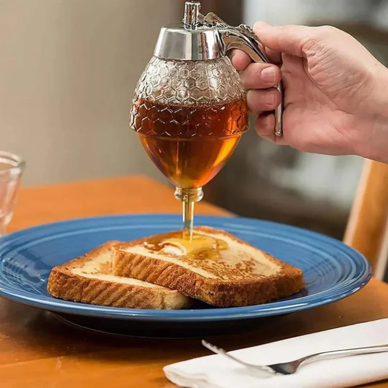 Drip-Free Glass Honey Dispenser – Stylish Dispenser for Honey, Syrup & Liquids